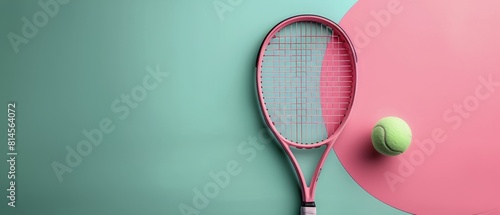 Pink Tennis Racket and Ball on Green and Pink Surface