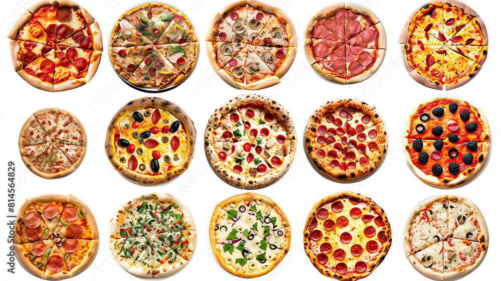 Collection of pizza, isolated on white background Collection of pizza, isolated on white background