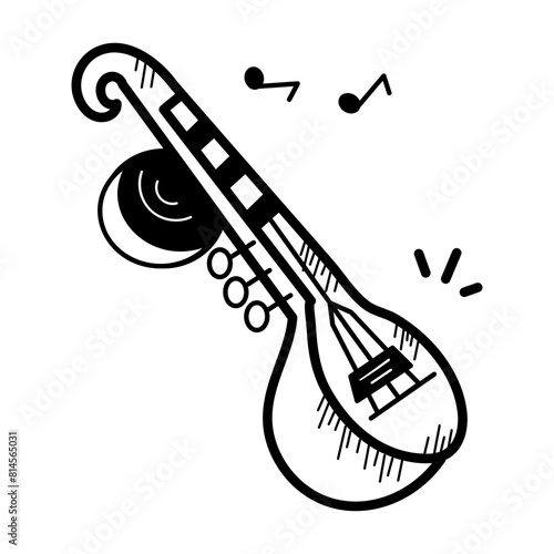 A doodle style icon of veena instrument 