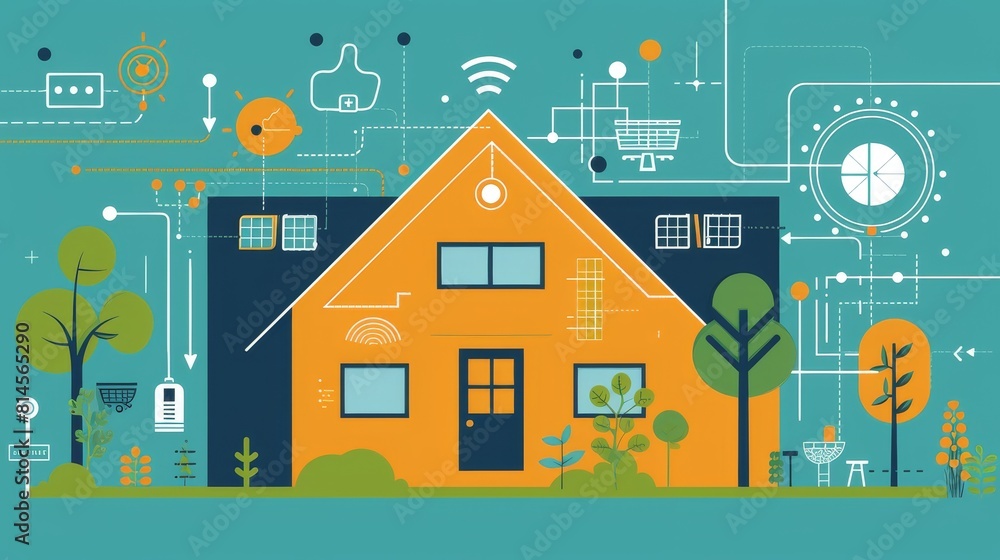 Fototapeta premium Ecology concept. Green house. Of house wall isolated on nature background. Light bulb. Energy. Energy saving.