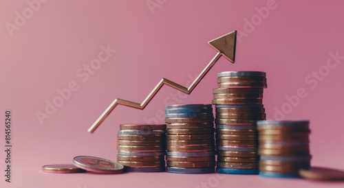 Stack of Coins Next to Blue Arrow