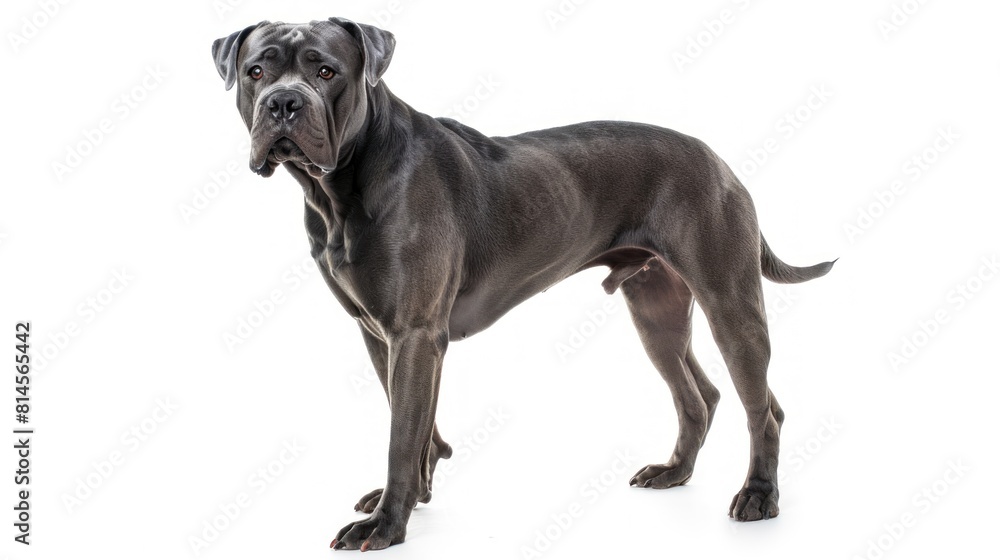 Fototapeta premium Majestic and Powerful: Portrait of a Black Cane Corso Standing Alert - Generative AI