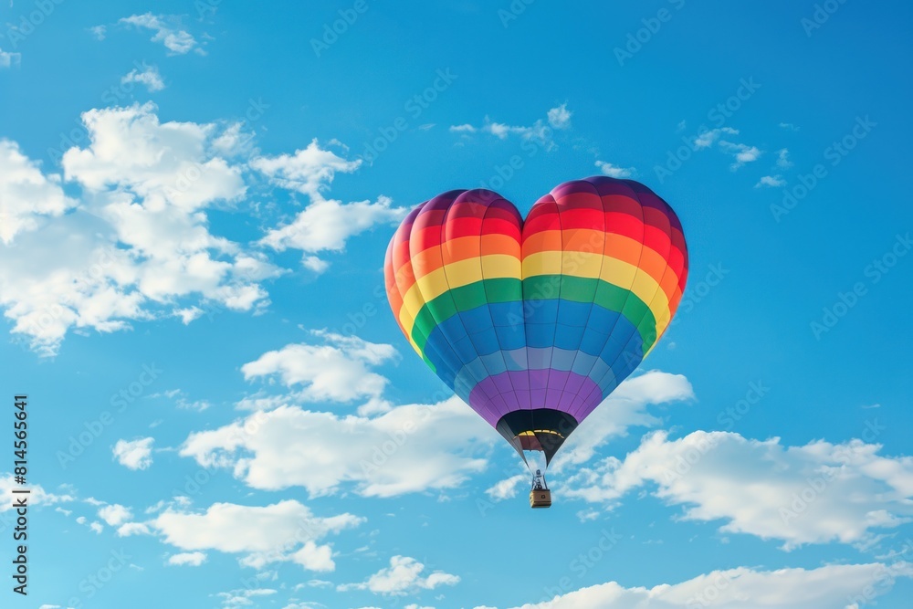 Colorful Hot Air Balloon Soaring High in a Clear Blue Sky for Adventurous Escape - Generative AI Colorful Hot Air Balloon Soaring High in a Clear Blue Sky for Adventurous Escape - Generative AI