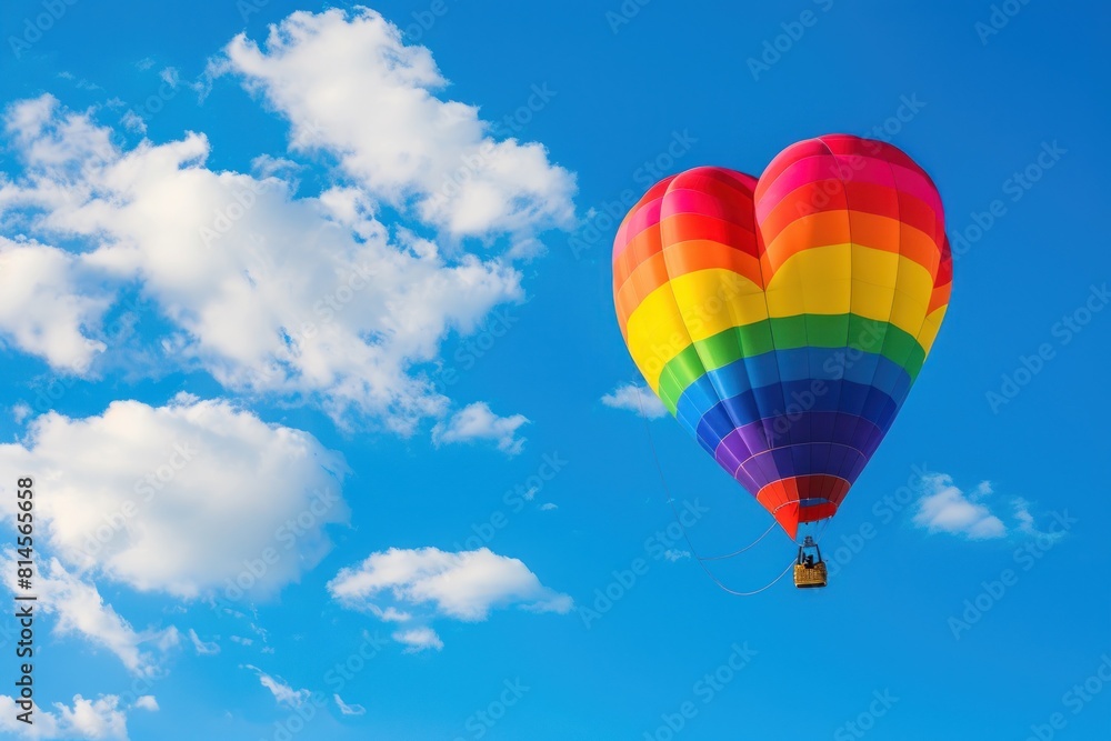 Colorful Hot Air Balloon Soaring High in a Clear Blue Sky for Adventurous Escape - Generative AI Colorful Hot Air Balloon Soaring High in a Clear Blue Sky for Adventurous Escape - Generative AI