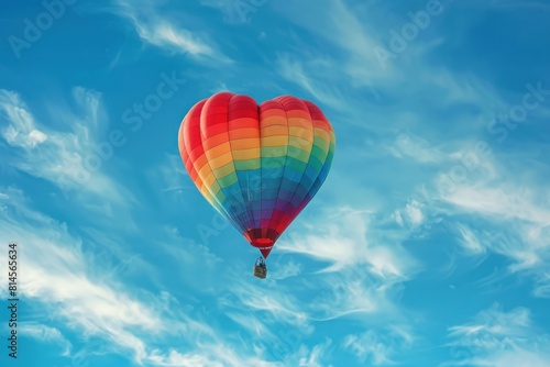 Colorful Hot Air Balloon Soaring High in a Clear Blue Sky for Adventurous Escape - Generative AI