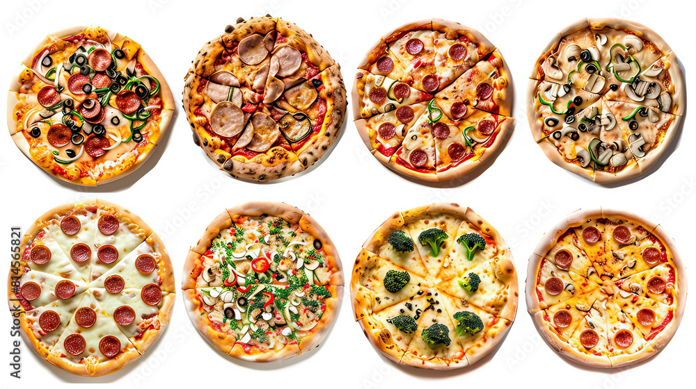 Collection of pizza, isolated on white background Collection of pizza, isolated on white background