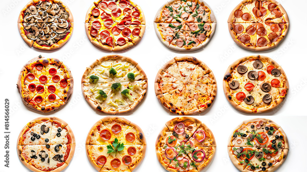 Collection of pizza, isolated on white background Collection of pizza, isolated on white background