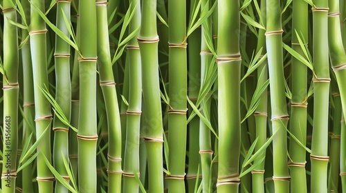 A verdant grove of bamboo  its graceful stalks reaching high towards the sun. The lush green leaves sway gently in the breeze.