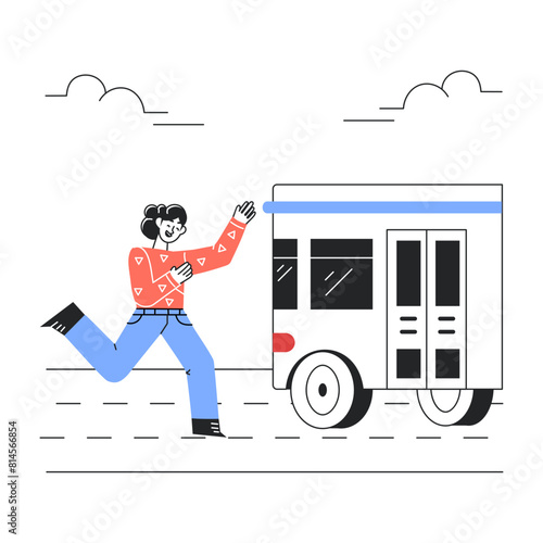Latest linear illustration of a person chasing bus 