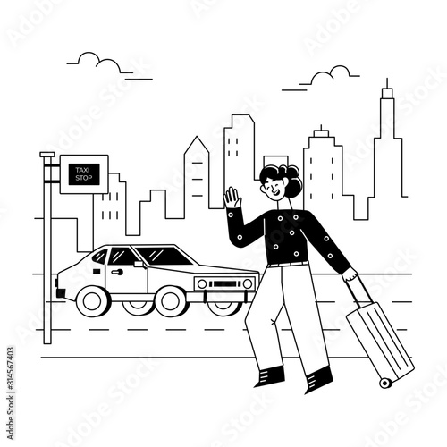 Trendy linear illustration of hail taxi 