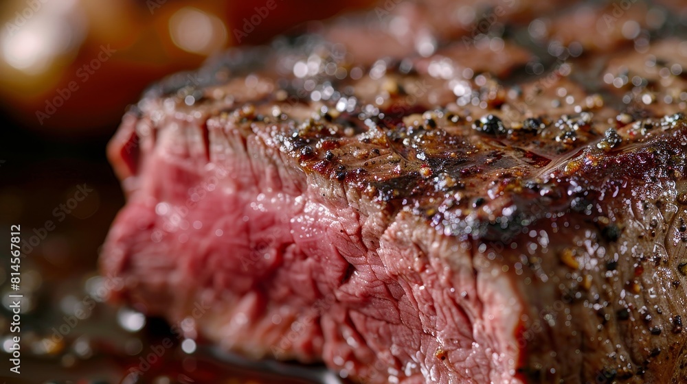 Mouth-watering medium-rare tenderloin beef close-up, showcasing the ideal pink center and crusty exterior, detailed and focused Mouth-watering medium-rare tenderloin beef close-up, showcasing the ideal pink center and crusty exterior, detailed and focused