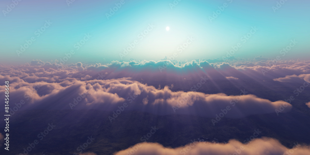Fototapeta premium above clouds fly sunset sun ray