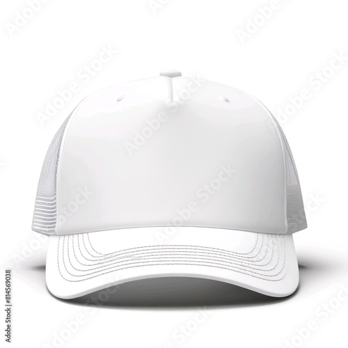 white trucker cap, snapback, baseball hat, Isolated on white background. Mock-up for branding.