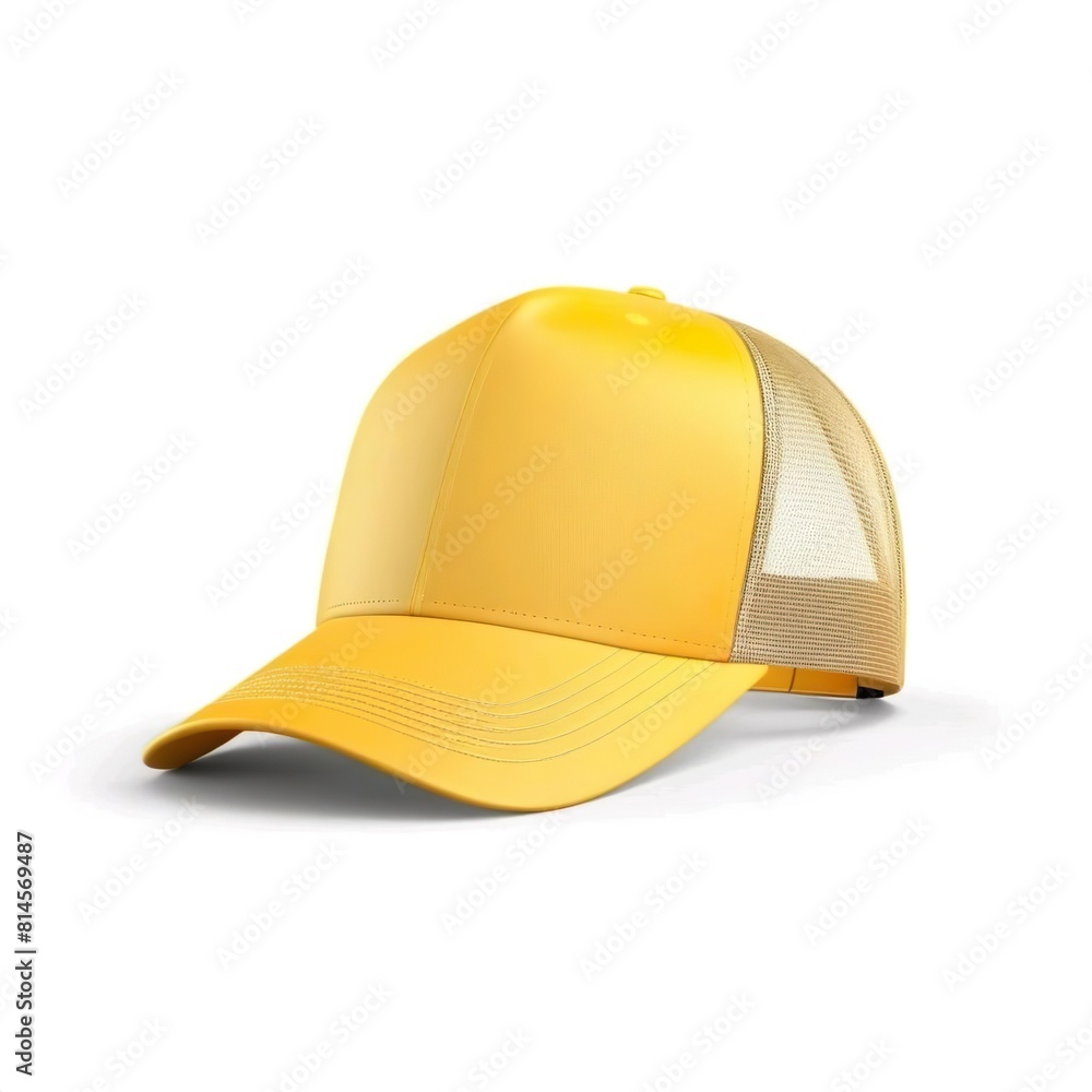 Fototapeta premium yellow trucker cap, snapback, baseball hat, Isolated on white background. Mock-up for branding.