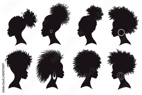 Set of silhouettes of women with afro hair. Ideal for diversity and empowerment concepts photo