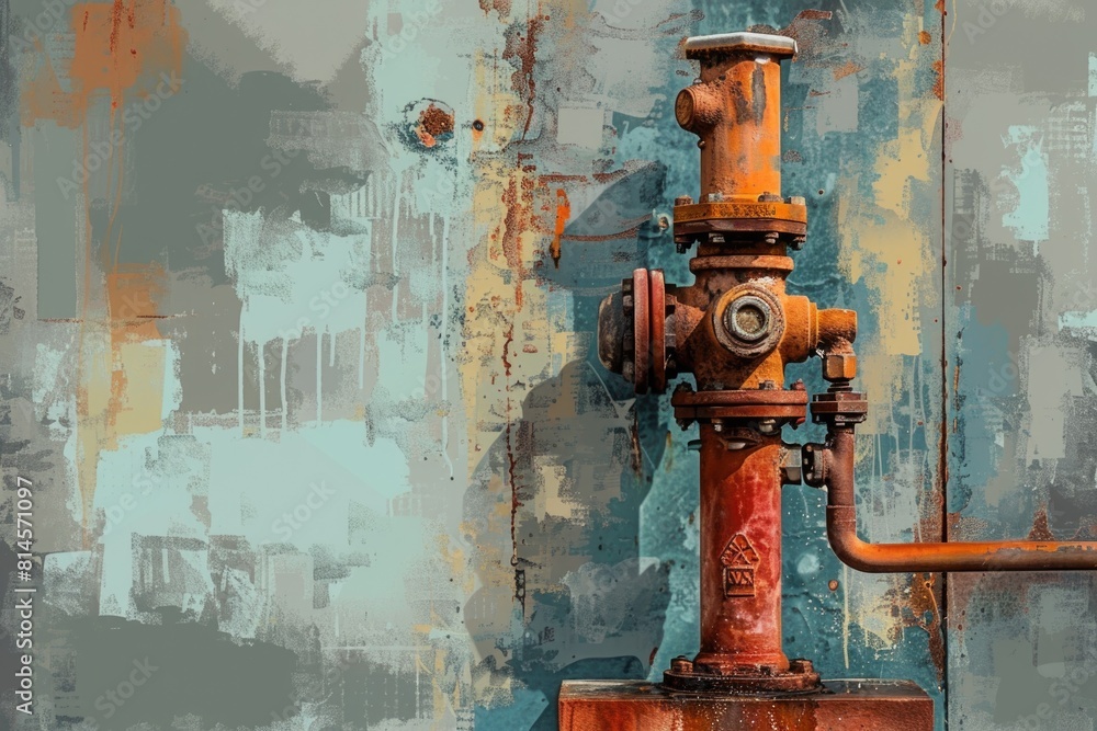 A rusted fire hydrant on the side of a building. Suitable for urban and industrial concepts A rusted fire hydrant on the side of a building. Suitable for urban and industrial concepts