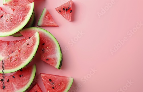 Pink Flowers and Green Leaves on a Pink Background
