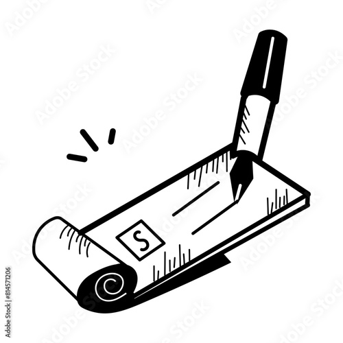 Handy glyph style icon of cheque writing 