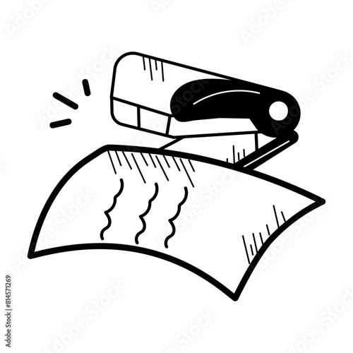 Get this hand drawn icon of paper stapler 