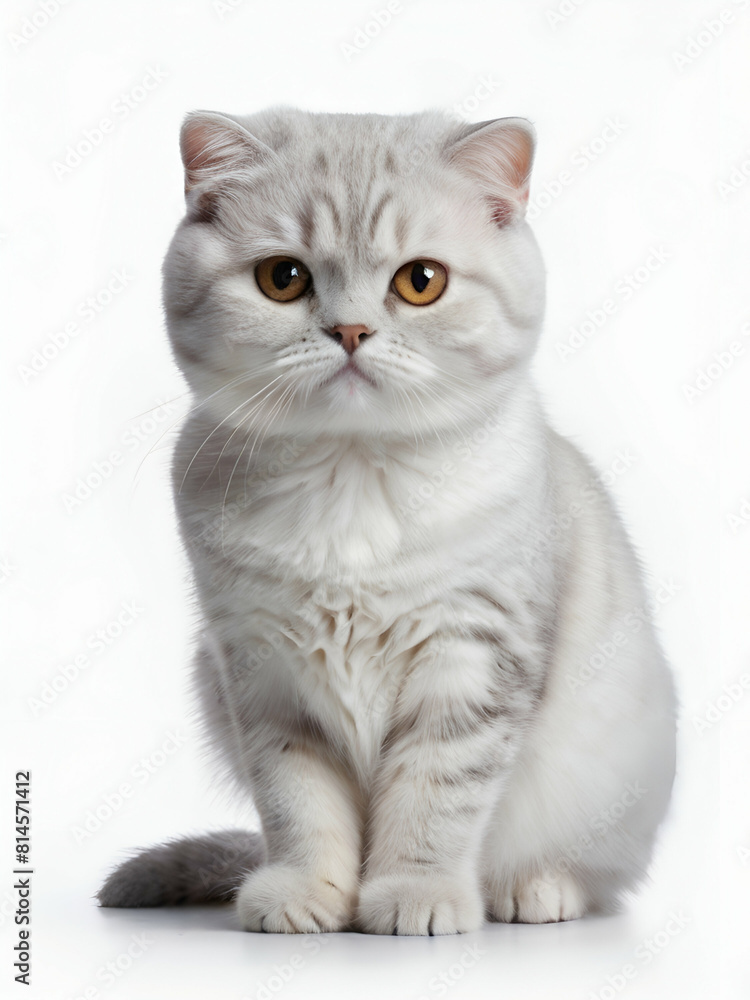 Scottish fold cat portrait on white background,Scottish fold kitten on white background