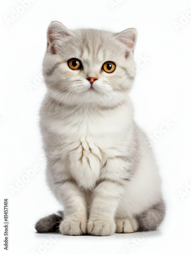 Scottish fold cat portrait on white background,Scottish fold kitten on white background