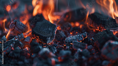 Close-up of burning coals from a fire barbeque fire photo