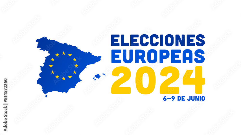 A striking graphic highlighting the map of Spain with EU stars for the Elecciones Europeas 2024, set for June 6-9.