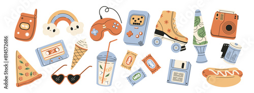 y2k elements set. 90s aesthetic collection. Retro items. 