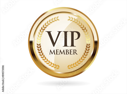 VIP premium membership golden badge on white background