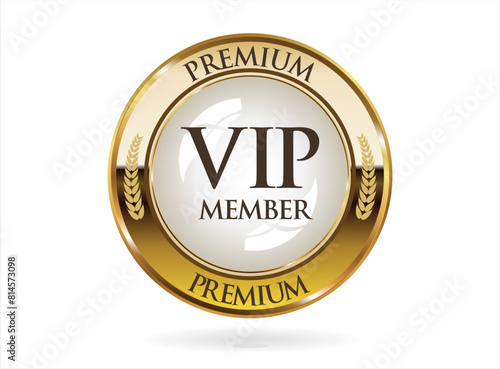 VIP premium membership golden badge on white background