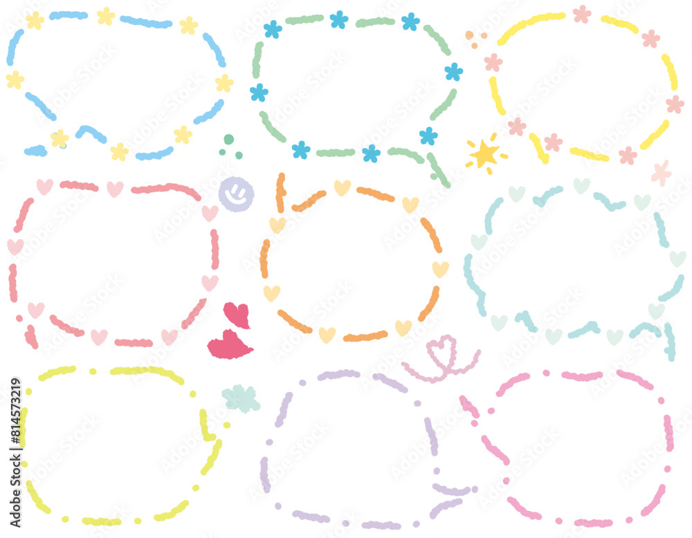 Cute memo of romantic line out speech bubbles.Wedding love labels.Hand drawn doodle lettering quote frame with heart shape.Set of pink sticker for.Wedding gift label Love gift tags. Cloud, Box, Blank