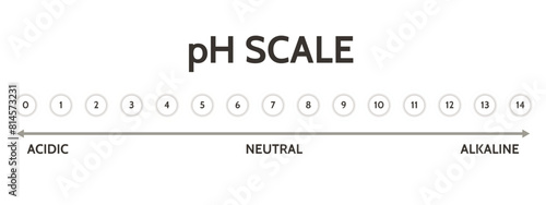 pH value scale chart for acid-alkaline solution. PH scale science design vector illustration. Colorful graph for test. Chart for the Acidic Neutral and Alkaline pH of various liquids and solvent.PH