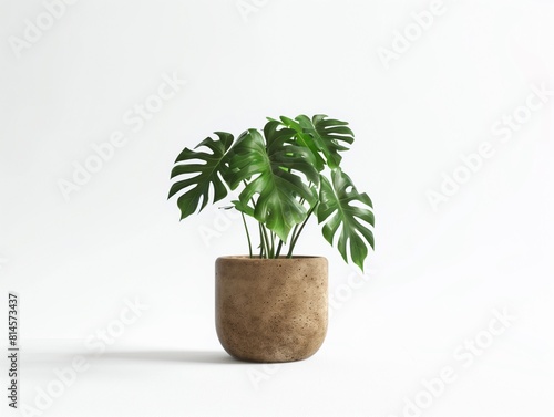Monstera indoor plant in a minimalist vase isolated on white background