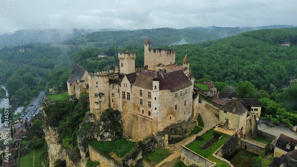 drone photo Beynac castle France Europe drone photo Beynac castle France Europe