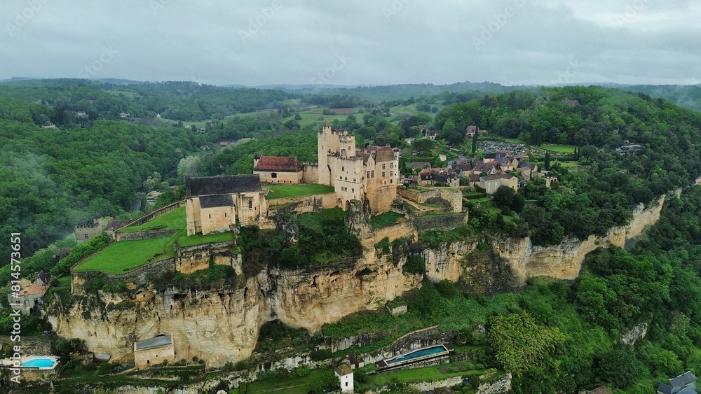 drone photo Beynac castle France Europe drone photo Beynac castle France Europe