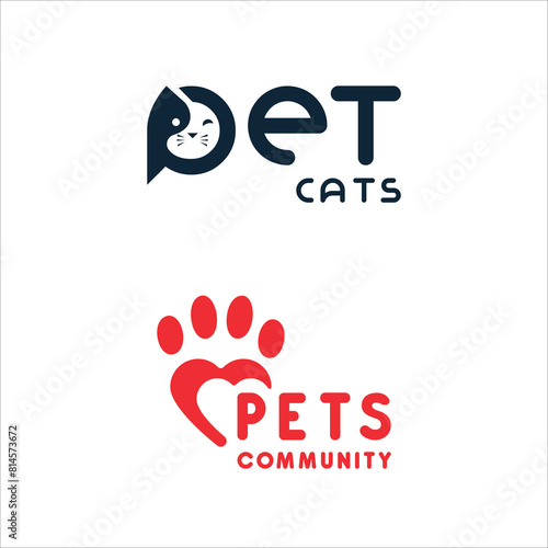 Pet cats pet care text based wordmark logo design vector template