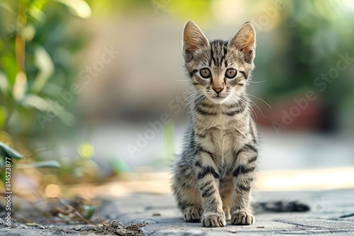 adorable kitten with playful alert expression sitting outdoors aigenerated cute animal photograph