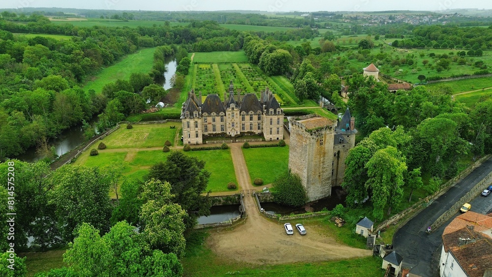 drone photo Saint-Loup-sur-Thouet castle France Europe drone photo Saint-Loup-sur-Thouet castle France Europe
