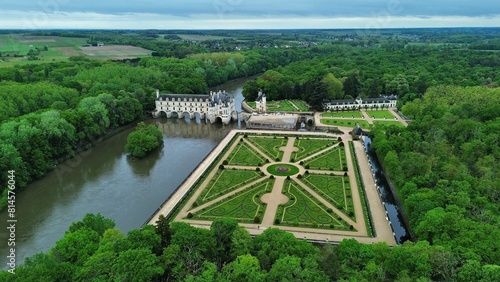 Vászonkép drone photo Chenonceaux castle France Europe