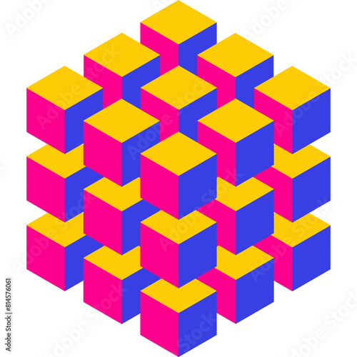 3d render group of cube pattern  3D hexagon cube  abstract futuristic 3d floating cubic elements  digital technology machine  modren shape in neon colors 