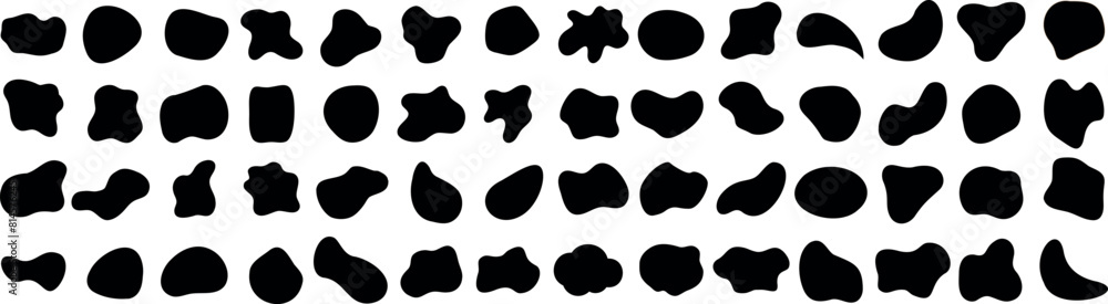 Black fluid shapes, organic shapes, blotch, blob, abstract design elements isolated on white background Black fluid shapes, organic shapes, blotch, blob, abstract design elements isolated on white background