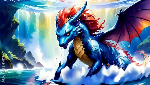 Watercolor paintings art of fantasy creatures dragon.  illustration animation photo