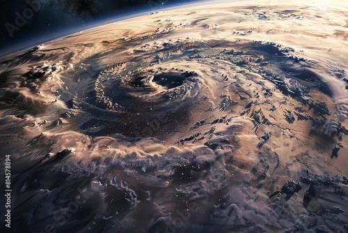 dramatic satellite view of a devastating natural disaster unfolding on earth capturing the immense scale and impact from space digital illustration concept