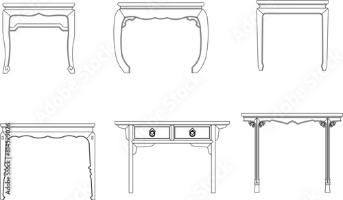 vector illustration sketch design drawing of old classic vintage ethnic traditional Chinese table furniture 