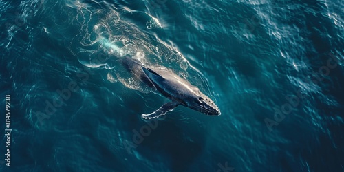 Aerial view of a humpback whale diving back under the surface