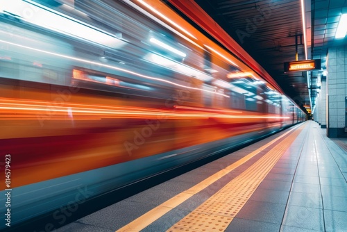 dynamic underground metro train speeding through station public transportation motion blur photography