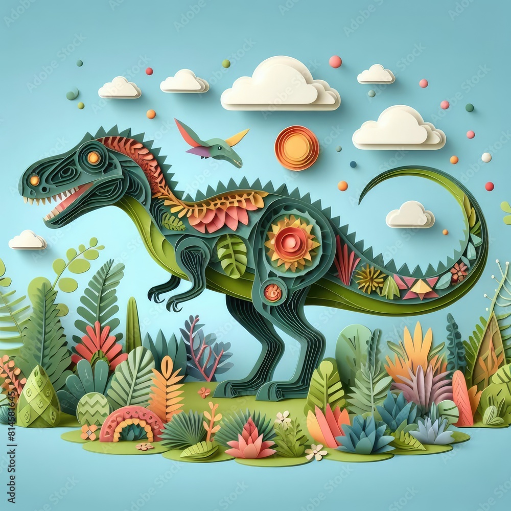 Fototapeta premium Dinosaur Paper Art: Creativity Bringing the Past to Life