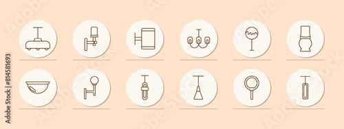 Icon set lamps. Lamps, fixtures, lighting, light, chandelier, lantern, light bulb, illumination, concept, variety, tube, illuminator, glow, luster. Choice concept.