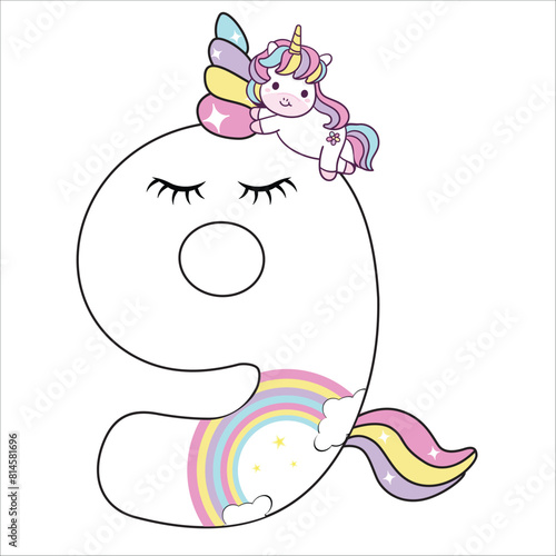 number nine unicorn vector