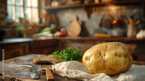 A large potato on a kitchen table